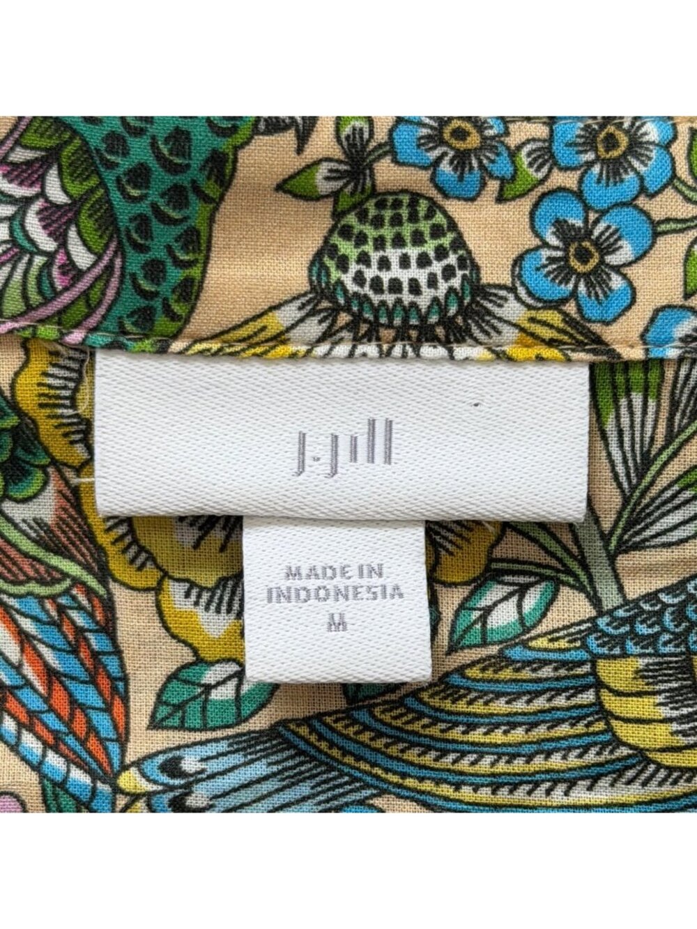 J. Jill Womens Size M Button-Up Shirt Floral Bird Cotton Long Sleeve Botanical - Picture 4 of 8